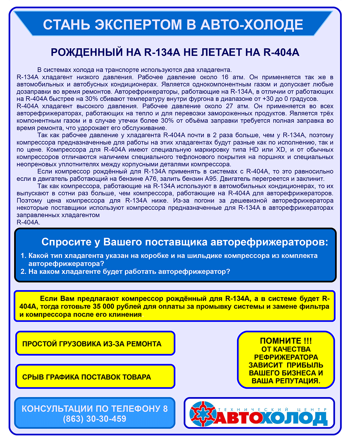 Рожденный на R-134А не летает на R-404A